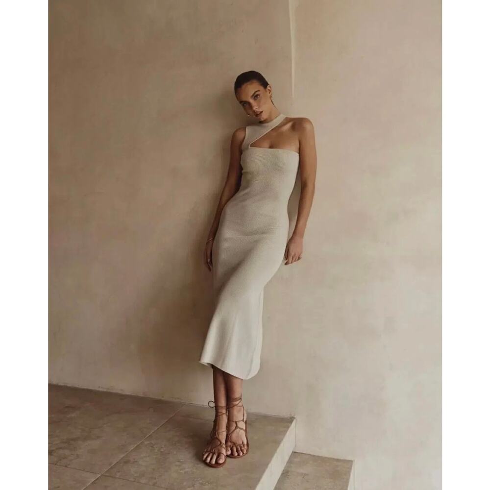 DISSH Adalyn Asym Midi Dress in Stone - M